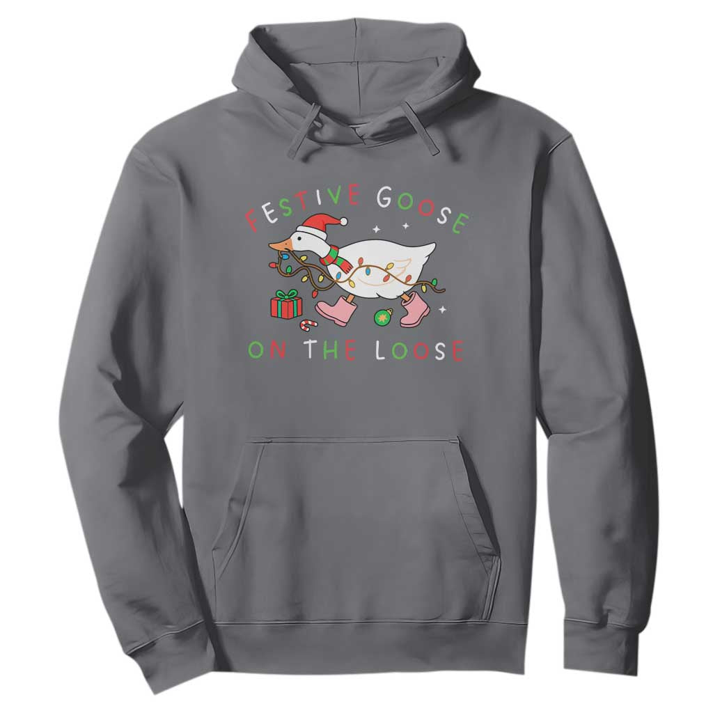 Funny Christmas Goose Hoodie Festive Goose On The Loose Xmas Duck Meme TS10 Charcoal Print Your Wear