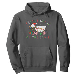 Funny Christmas Goose Hoodie Festive Goose On The Loose Xmas Duck Meme - Print Your Wear