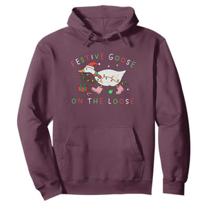Funny Christmas Goose Hoodie Festive Goose On The Loose Xmas Duck Meme TS10 Maroon Print Your Wear