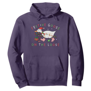 Funny Christmas Goose Hoodie Festive Goose On The Loose Xmas Duck Meme TS10 Purple Print Your Wear