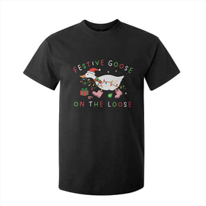 Funny Christmas Goose T Shirt For Kid Festive Goose On The Loose Xmas Duck Meme TS10 Black Print Your Wear