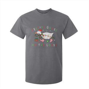 Funny Christmas Goose T Shirt For Kid Festive Goose On The Loose Xmas Duck Meme TS10 Charcoal Print Your Wear