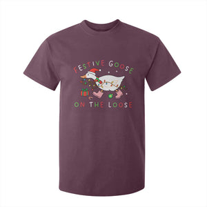 Funny Christmas Goose T Shirt For Kid Festive Goose On The Loose Xmas Duck Meme TS10 Maroon Print Your Wear