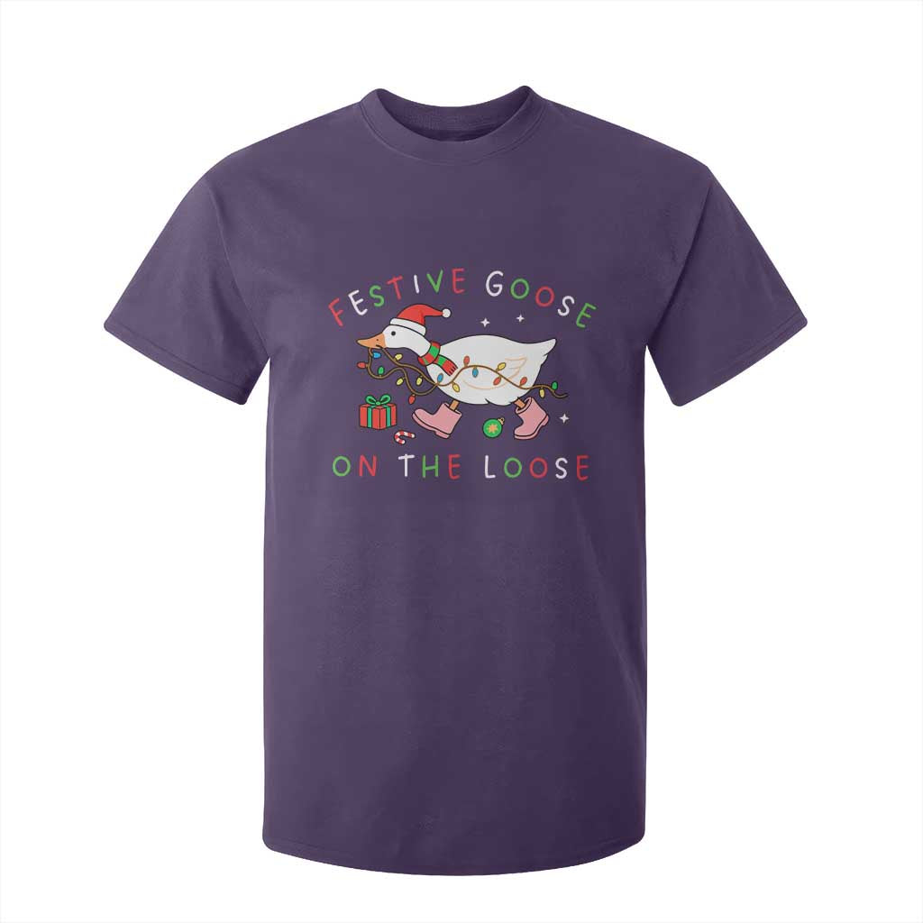 Funny Christmas Goose T Shirt For Kid Festive Goose On The Loose Xmas Duck Meme TS10 Purple Print Your Wear