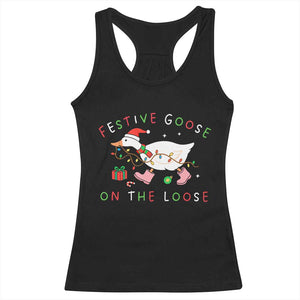 Funny Christmas Goose Racerback Tank Top Festive Goose On The Loose Xmas Duck Meme TS10 Black Print Your Wear