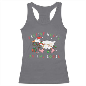 Funny Christmas Goose Racerback Tank Top Festive Goose On The Loose Xmas Duck Meme TS10 Charcoal Print Your Wear