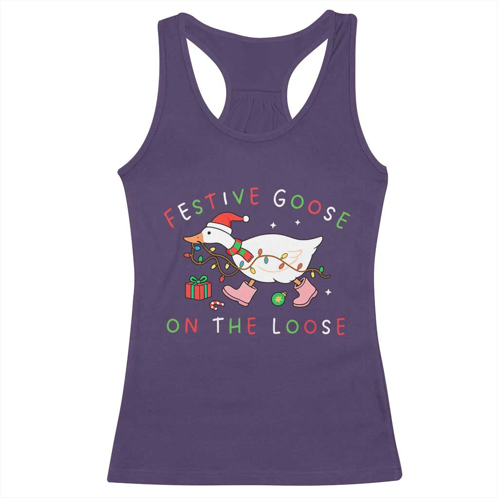 Funny Christmas Goose Racerback Tank Top Festive Goose On The Loose Xmas Duck Meme TS10 Purple Print Your Wear