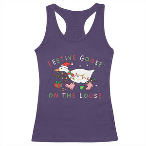 Funny Christmas Goose Racerback Tank Top Festive Goose On The Loose Xmas Duck Meme TS10 Purple Print Your Wear