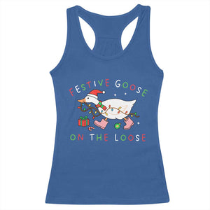 Funny Christmas Goose Racerback Tank Top Festive Goose On The Loose Xmas Duck Meme TS10 Royal Blue Print Your Wear