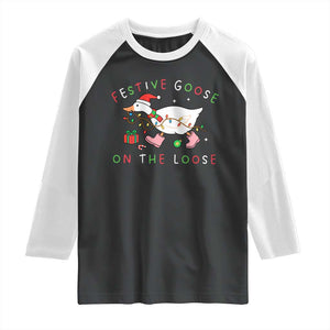 Funny Christmas Goose Raglan Shirt Festive Goose On The Loose Xmas Duck Meme TS10 Black White Print Your Wear