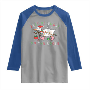 Funny Christmas Goose Raglan Shirt Festive Goose On The Loose Xmas Duck Meme TS10 Sport Gray Royal Print Your Wear