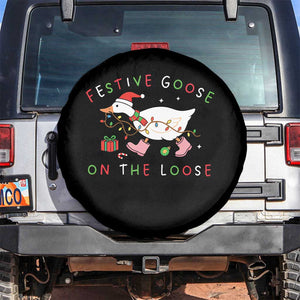 Funny Christmas Goose Spare Tire Cover Festive Goose On The Loose Xmas Duck Meme TS10 No hole Black Print Your Wear