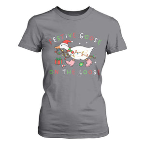 Funny Christmas Goose T Shirt For Women Festive Goose On The Loose Xmas Duck Meme TS10 Charcoal Print Your Wear
