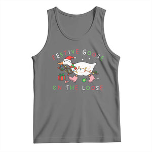 Funny Christmas Goose Tank Top Festive Goose On The Loose Xmas Duck Meme TS10 Black Heather Print Your Wear