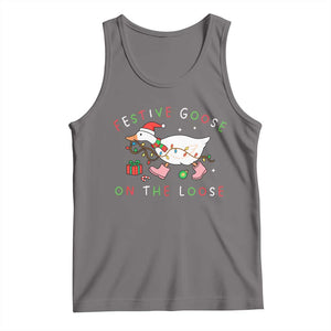 Funny Christmas Goose Tank Top Festive Goose On The Loose Xmas Duck Meme TS10 Deep Heather Print Your Wear