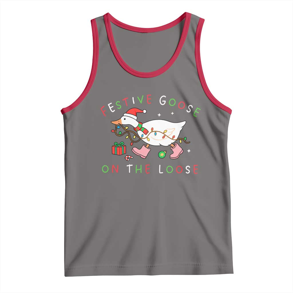 Funny Christmas Goose Tank Top Festive Goose On The Loose Xmas Duck Meme TS10 Deep Heather Red Print Your Wear