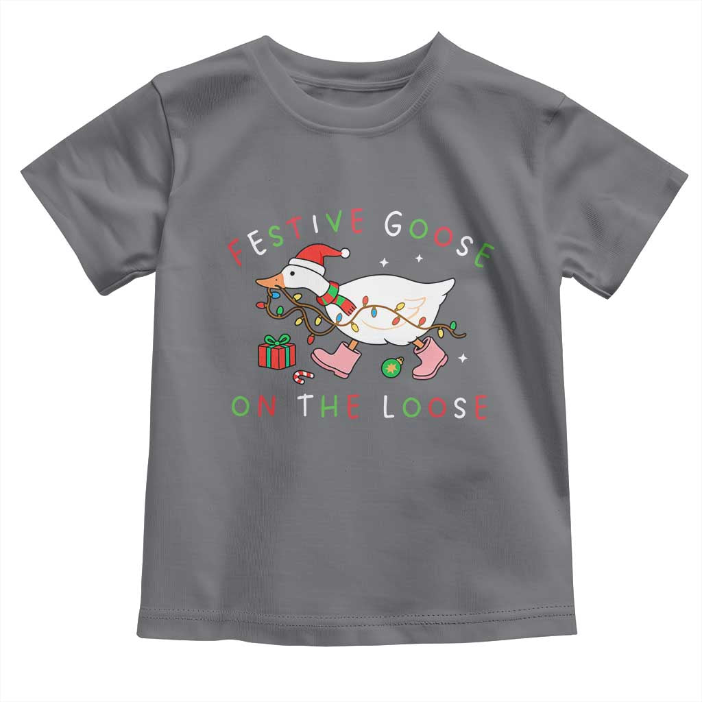 Funny Christmas Goose Toddler T Shirt Festive Goose On The Loose Xmas Duck Meme TS10 Charcoal Print Your Wear
