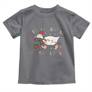 Funny Christmas Goose Toddler T Shirt Festive Goose On The Loose Xmas Duck Meme TS10 Charcoal Print Your Wear