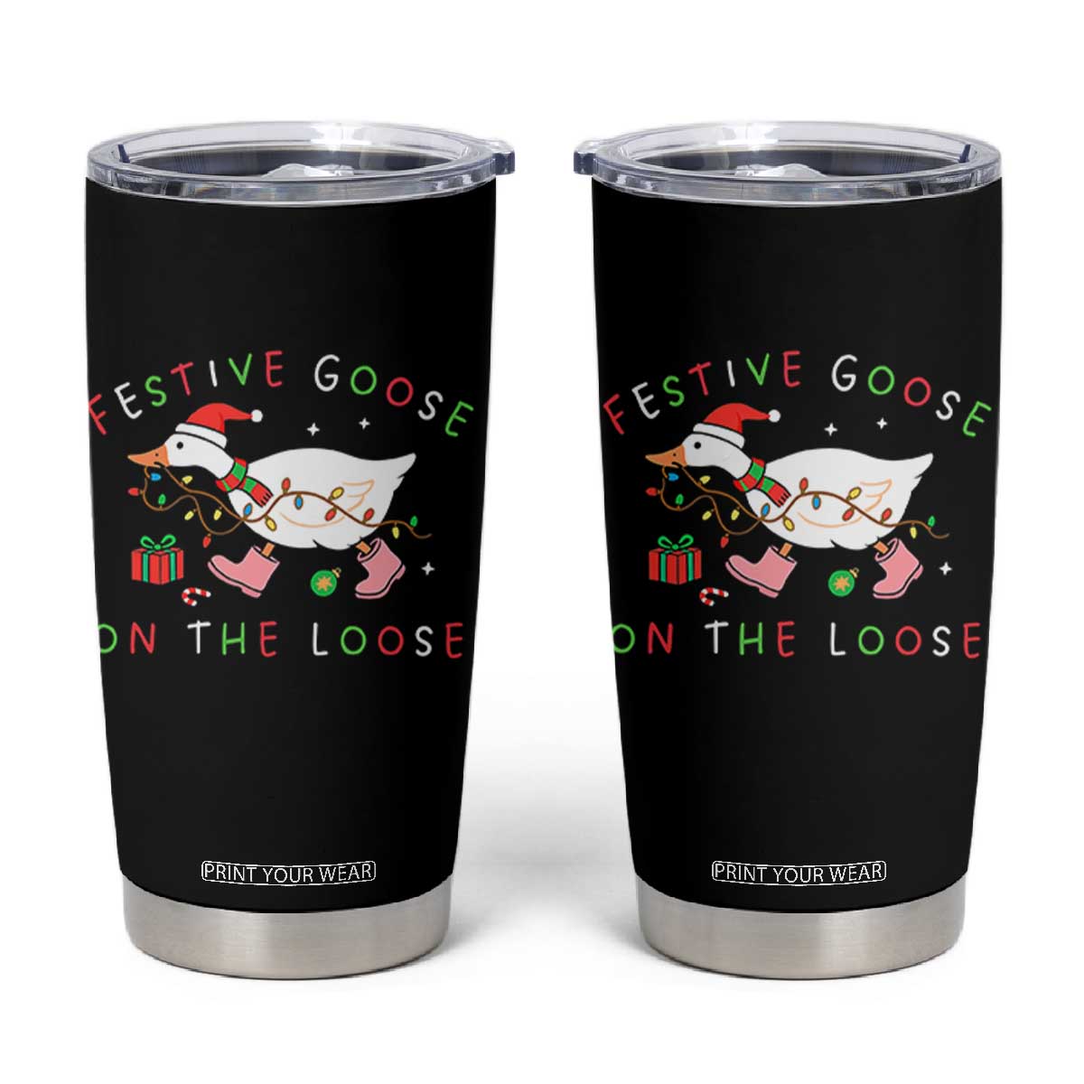 Funny Christmas Goose Tumbler Cup Festive Goose On The Loose Xmas Duck Meme TS10 Black Print Your Wear