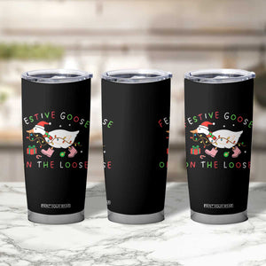 Funny Christmas Goose Tumbler Cup Festive Goose On The Loose Xmas Duck Meme TS10 Print Your Wear