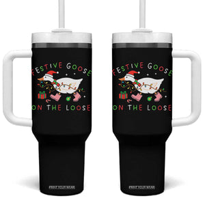 Funny Christmas Goose Tumbler With Handle Festive Goose On The Loose Xmas Duck Meme TS10 One Size: 40 oz Black Print Your Wear