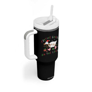 Funny Christmas Goose Tumbler With Handle Festive Goose On The Loose Xmas Duck Meme TS10 Print Your Wear