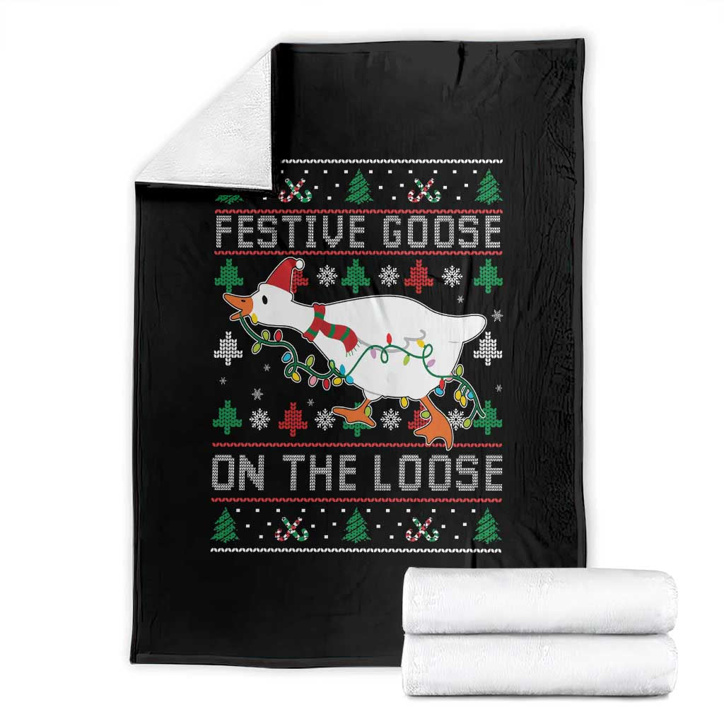 Funny Goose Ugly Christmas Throw Blanket Festive Goose On The Loose TS10 Black Print Your Wear