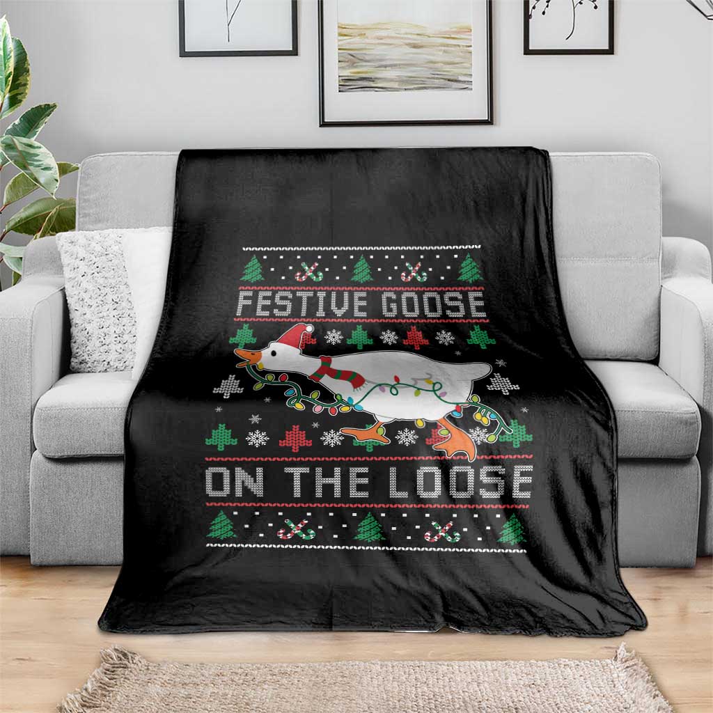 Funny Goose Ugly Christmas Throw Blanket Festive Goose On The Loose TS10 Print Your Wear