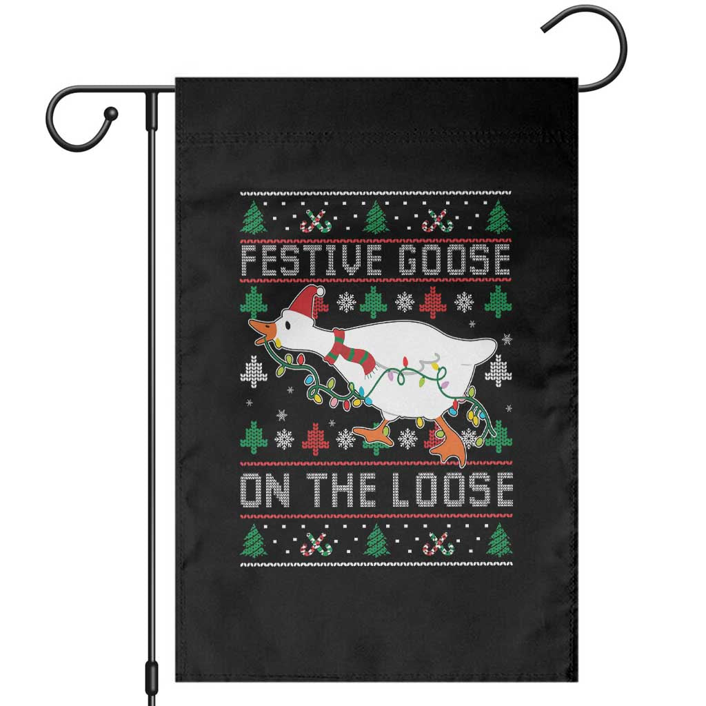 Funny Goose Ugly Christmas Garden Flag Festive Goose On The Loose TS10 Black Print Your Wear