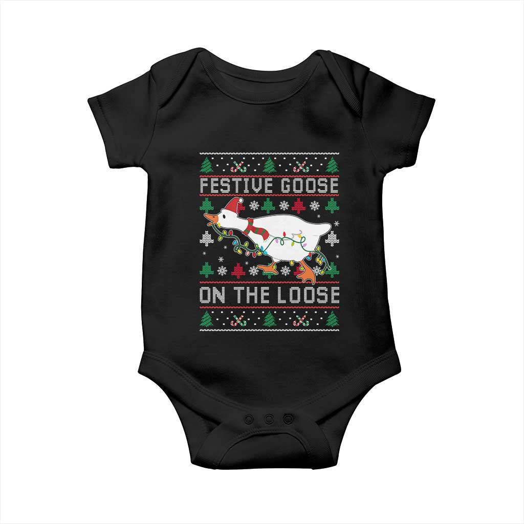 Funny Goose Ugly Christmas Baby Onesie Festive Goose On The Loose TS10 Black Print Your Wear