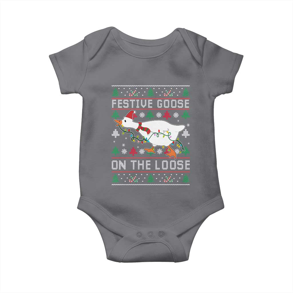 Funny Goose Ugly Christmas Baby Onesie Festive Goose On The Loose TS10 Charcoal Print Your Wear