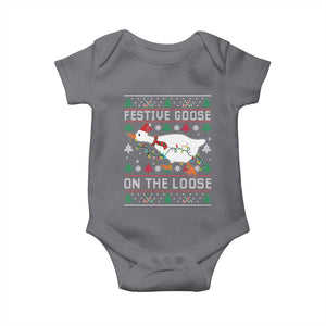 Funny Goose Ugly Christmas Baby Onesie Festive Goose On The Loose TS10 Charcoal Print Your Wear