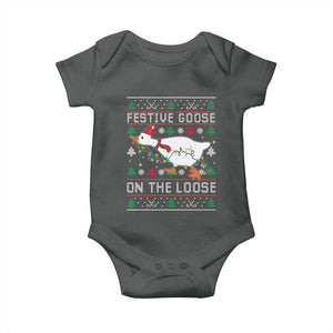 Funny Goose Ugly Christmas Baby Onesie Festive Goose On The Loose TS10 Dark Heather Print Your Wear
