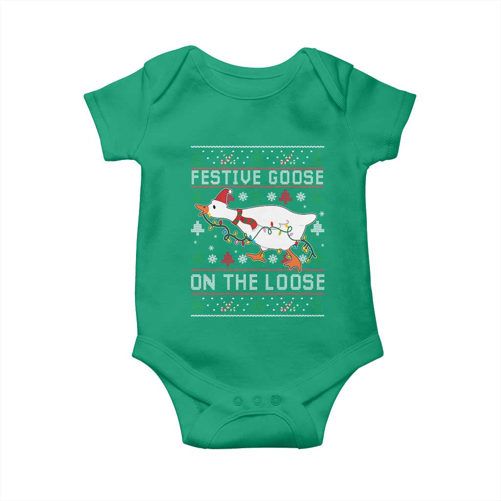 Funny Goose Ugly Christmas Baby Onesie Festive Goose On The Loose TS10 Irish Green Print Your Wear