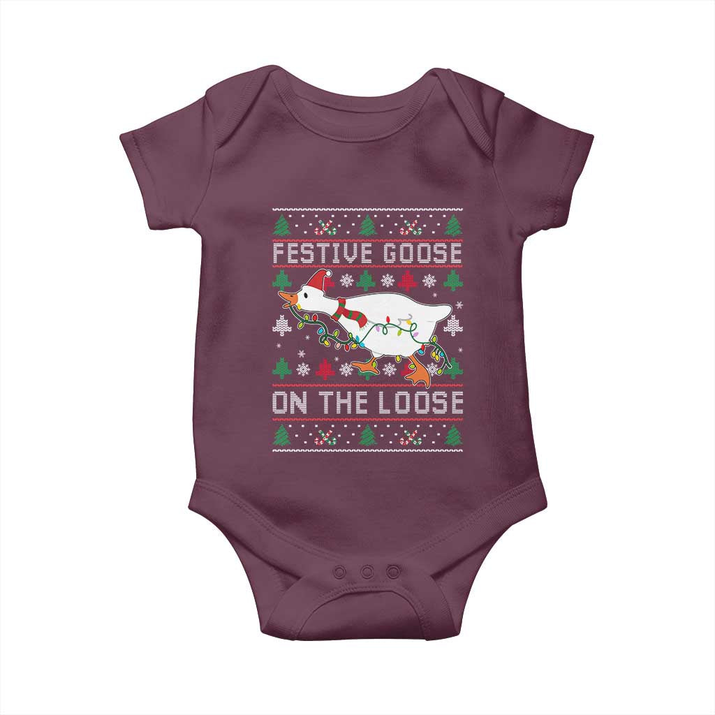 Funny Goose Ugly Christmas Baby Onesie Festive Goose On The Loose TS10 Maroon Print Your Wear