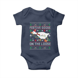 Funny Goose Ugly Christmas Baby Onesie Festive Goose On The Loose TS10 Navy Print Your Wear