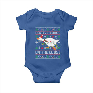 Funny Goose Ugly Christmas Baby Onesie Festive Goose On The Loose TS10 Royal Blue Print Your Wear