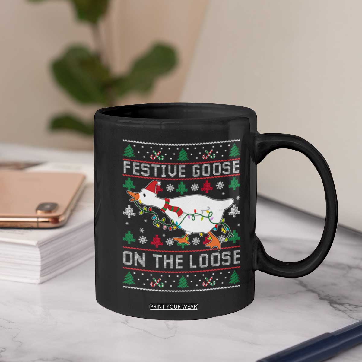 Funny Goose Ugly Christmas Coffee Mug Festive Goose On The Loose TS10 Print Your Wear