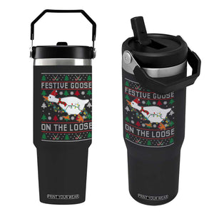 Funny Goose Ugly Christmas Flip Straw Tumbler Festive Goose On The Loose TS10 One Size: 30 oz Black Print Your Wear