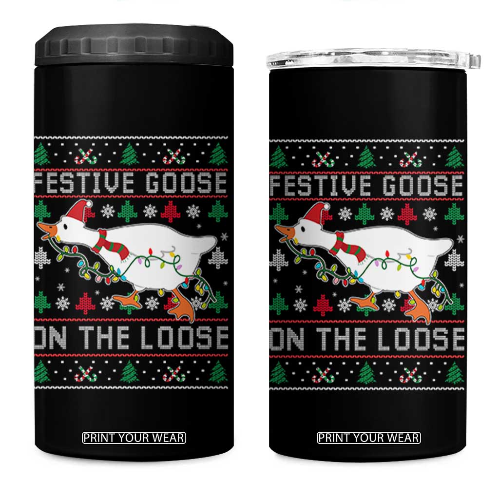 Funny Goose Ugly Christmas 4 in 1 Can Cooler Tumbler Festive Goose On The Loose TS10 One Size: 16 oz Black Print Your Wear
