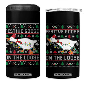 Funny Goose Ugly Christmas 4 in 1 Can Cooler Tumbler Festive Goose On The Loose TS10 One Size: 16 oz Black Print Your Wear