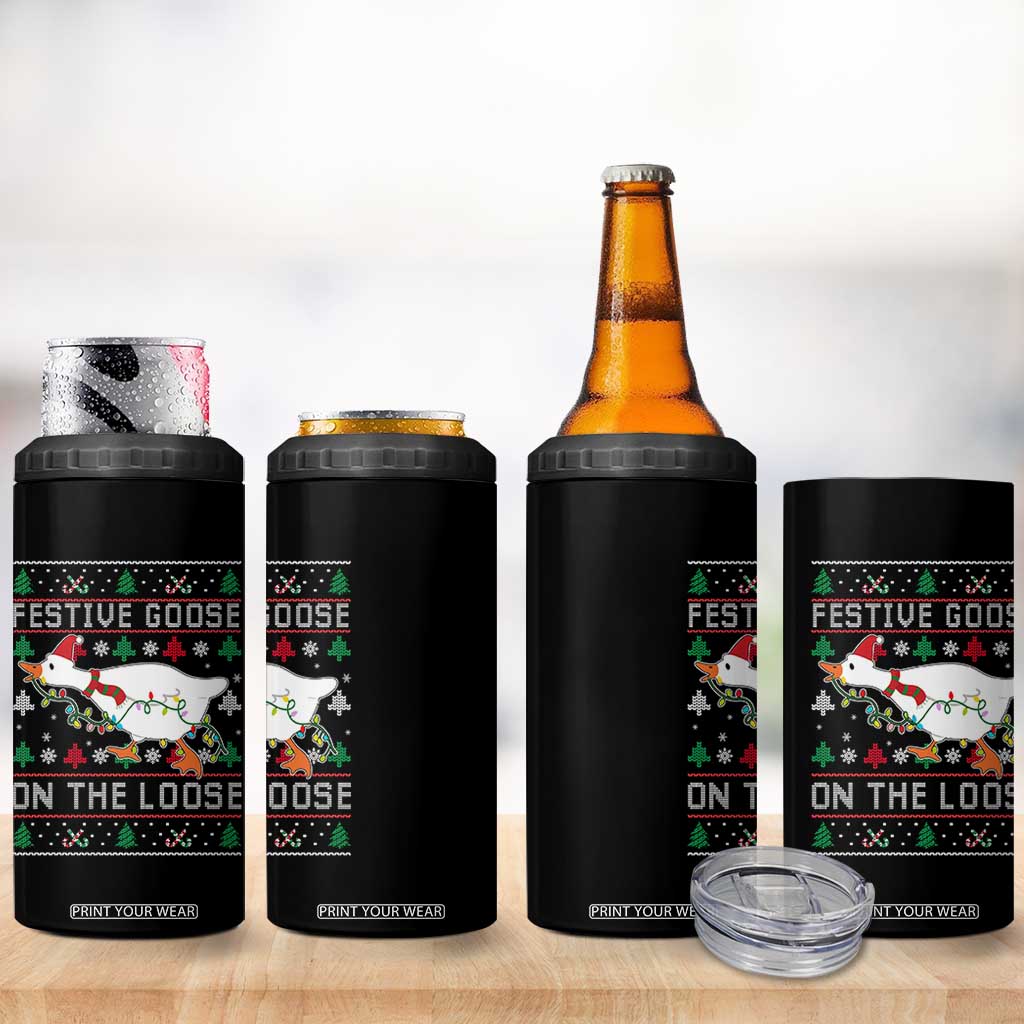 Funny Goose Ugly Christmas 4 in 1 Can Cooler Tumbler Festive Goose On The Loose TS10 Print Your Wear