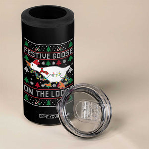Funny Goose Ugly Christmas 4 in 1 Can Cooler Tumbler Festive Goose On The Loose TS10 Print Your Wear