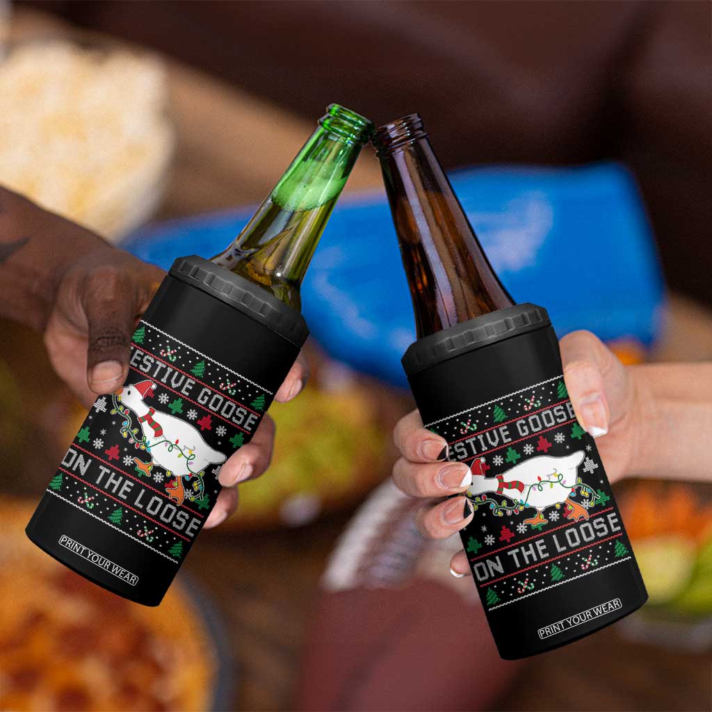 Funny Goose Ugly Christmas 4 in 1 Can Cooler Tumbler Festive Goose On The Loose TS10 Print Your Wear