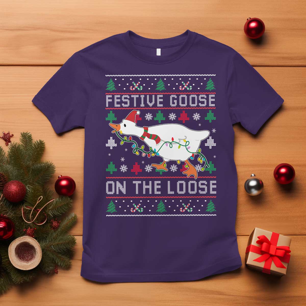 Funny Goose Ugly Christmas T Shirt Festive Goose On The Loose TS10 Purple Print Your Wear