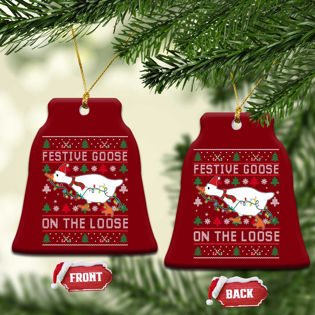 Funny Goose Ugly Christmas Ceramic Ornament Festive Goose On The Loose TS10 Print Your Wear