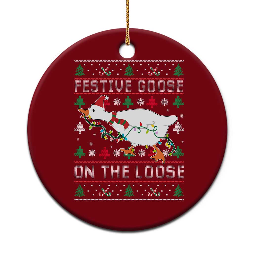 Funny Goose Ugly Christmas Ceramic Ornament Festive Goose On The Loose TS10 1pc Red Print Your Wear