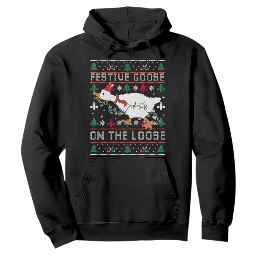 Funny Goose Ugly Christmas Hoodie Festive Goose On The Loose TS10 Black Print Your Wear