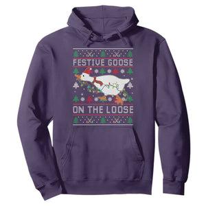 Funny Goose Ugly Christmas Hoodie Festive Goose On The Loose TS10 Purple Print Your Wear