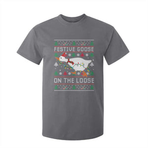 Funny Goose Ugly Christmas T Shirt For Kid Festive Goose On The Loose TS10 Charcoal Print Your Wear